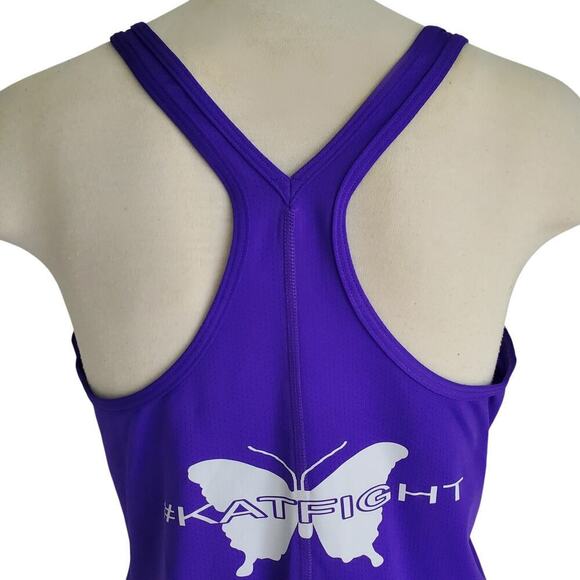 Under Armour HeatGear® Racerback Tank Top Deep Purple White Katfight logo Size M - Picture 4 of 11